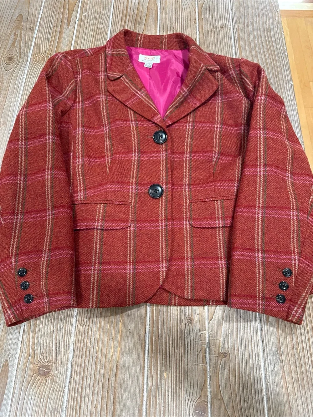 Talbots 16W Petite Wool Plaid Blazer Jacket Grannycore Professorcore Orange